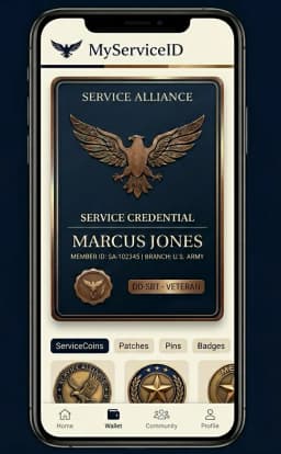 MyServiceID wallet showing a verified Service Credential for Marcus Jones