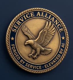 Service Alliance challenge coin — Forged by Service, Elevated by AI
